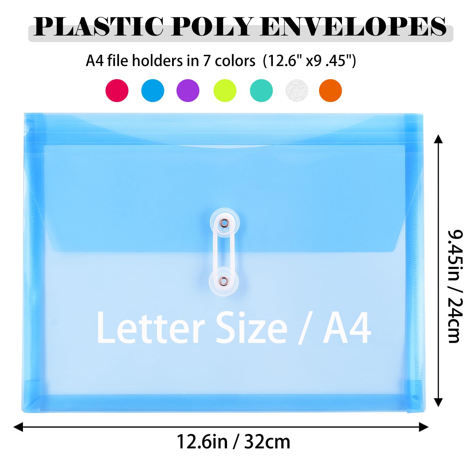Buste in plastica formato A4, formato lettera, con chiusura a bottone e cordino, espansione da 3,8 cm, trasparenti, organizer per documenti a caricamento laterale, per casa, scuola e ufficio (28)