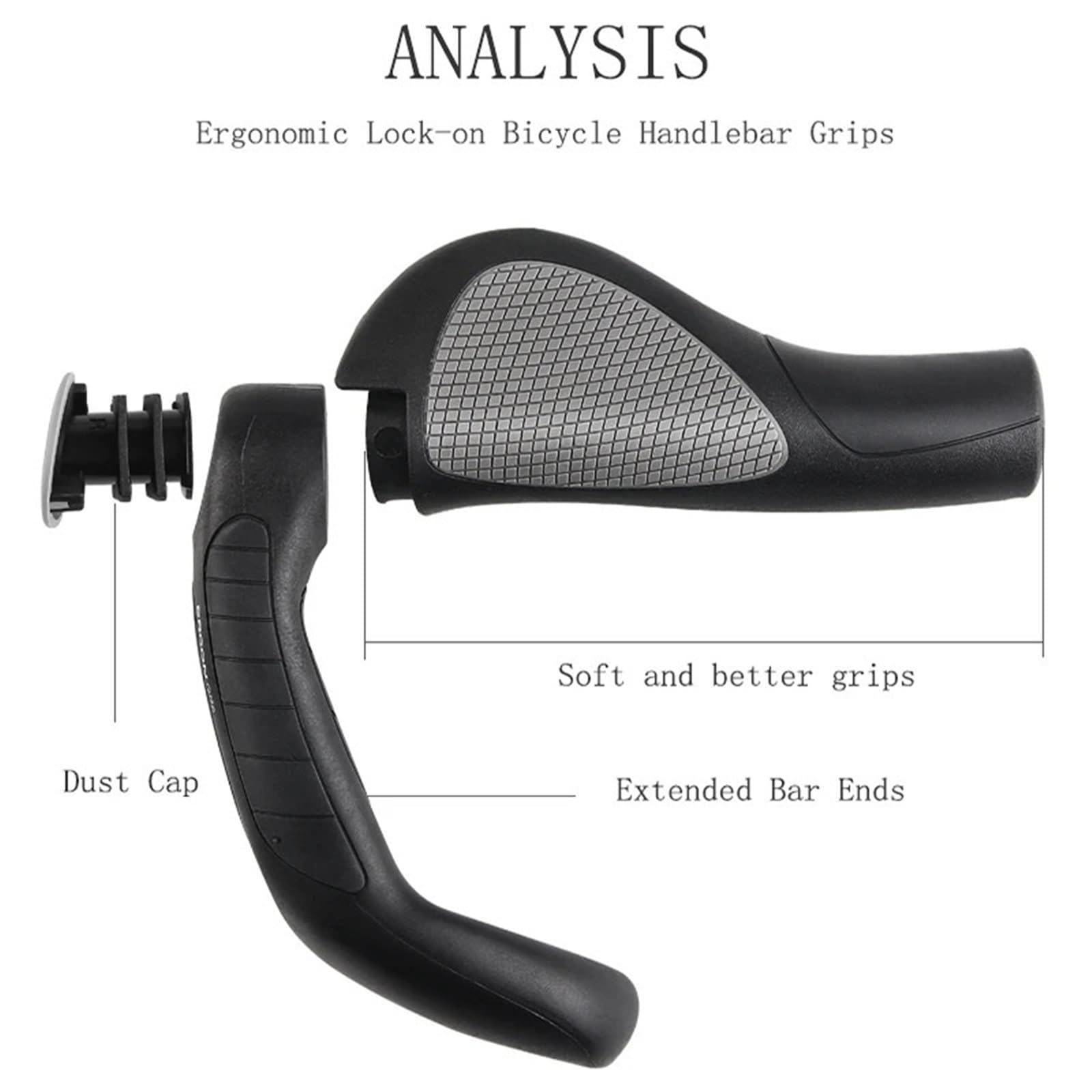 Generisch Ergonomische, Abschließbare Fahrradlenkergriffe, Verlängertes Lenkerende, Gummi-Mountainbike-Griffe