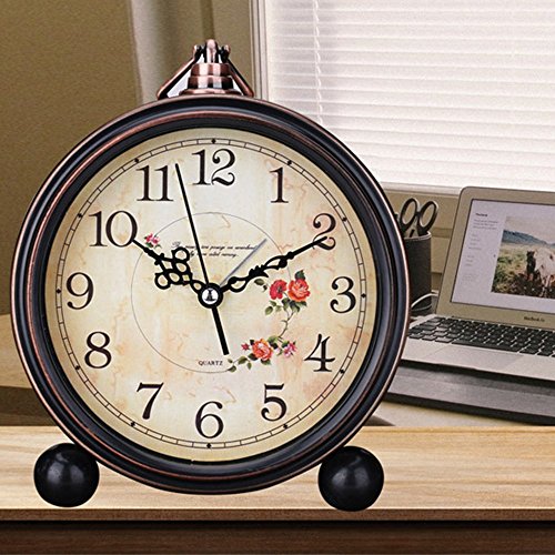 Königswerk Vintage Analog Alarm Clock, 5.25 Inch Small Silent Desk Clock With Night Light, Battery Operated For Table, Bedroom, Bedside, Living Room, Gift Clock (Flower) #TOP4