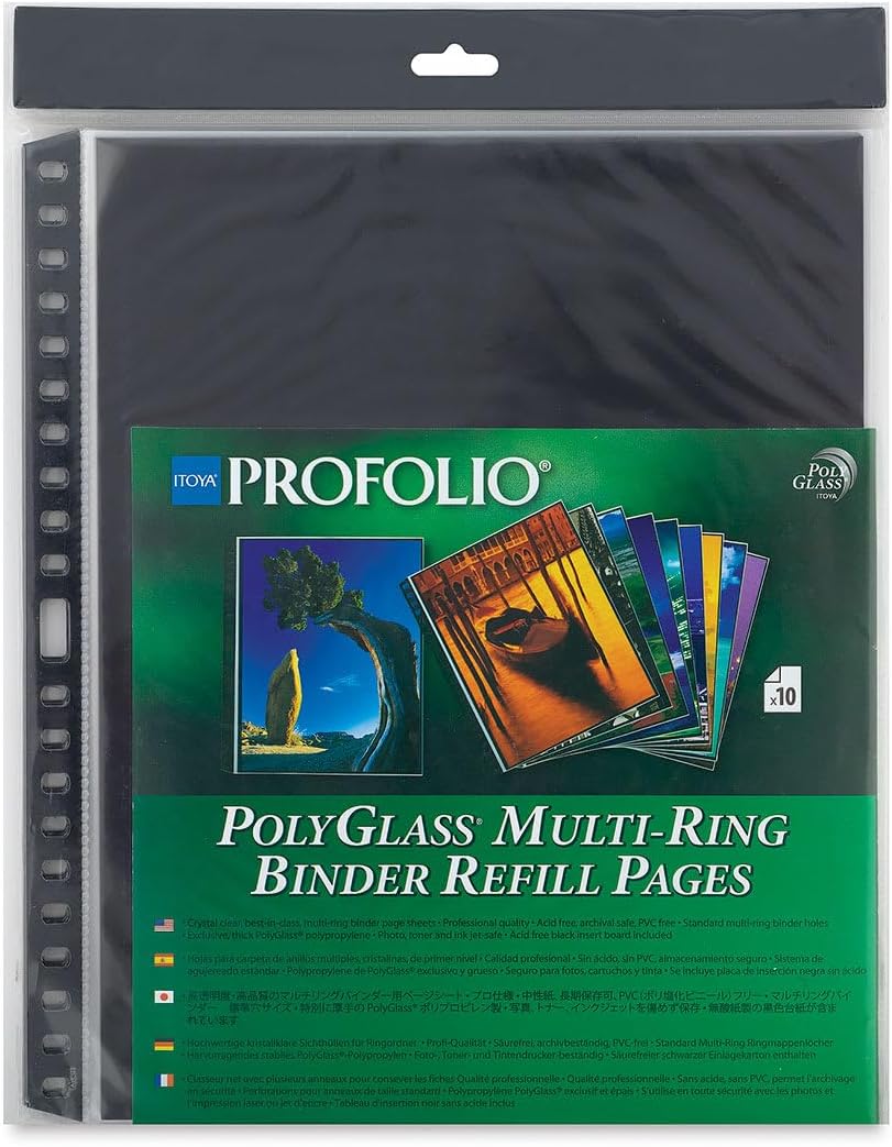 ProFolio by Itoya, Art ProFolio PolyGlass, 10-Pack Multi-Ring Binder Refill Pages - Portrait, 8.5 x 11 Inches