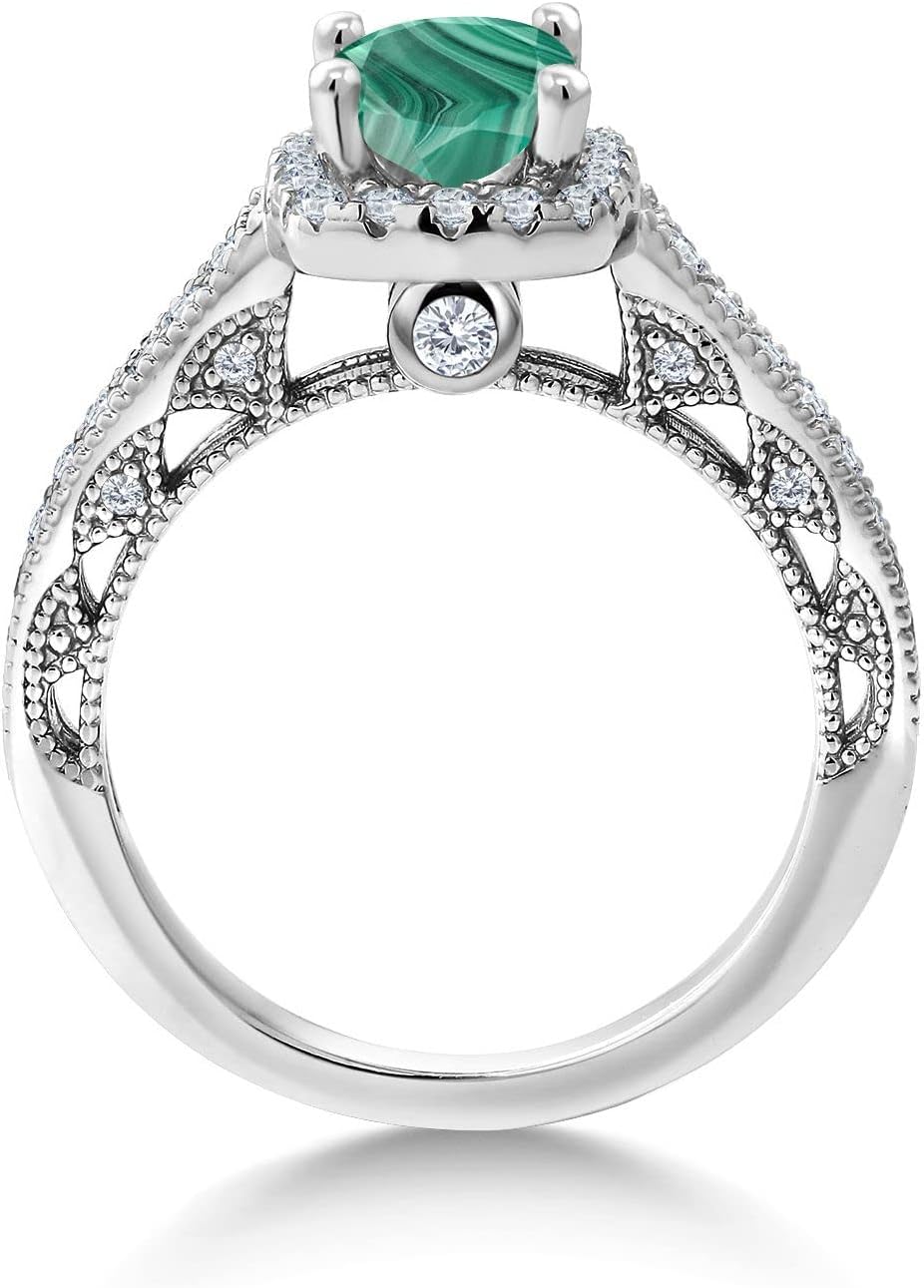 Gem Stone King 6MM Cushion Gemstone Birthstone and Accent Created Sapphire Engagement Ring | 925 Sterling Silver | Wedding Anniversary Promise Ring For Women | Available In Size 5, 6, 7, 8, 9