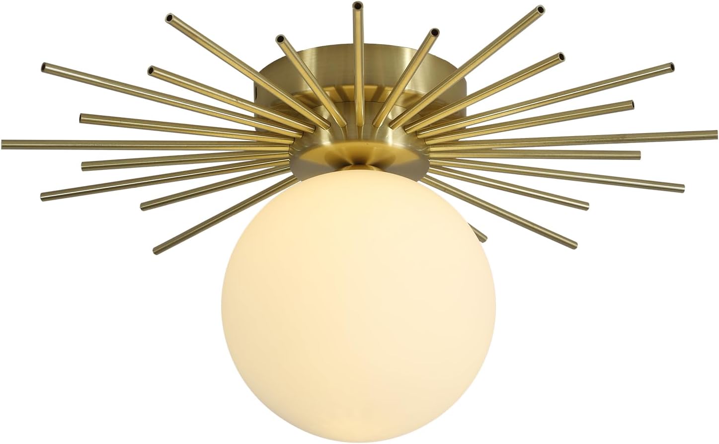 BOKT Modern Gold Semi Flush Mount Ceiling Light Mid Century White Glass Globe Ceiling Light Industrial Close to Ceiling Light Vintage Golden Ceiling Lamps Brushed Brass Hallway Light Fixtures