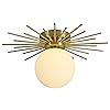 BOKT Modern Gold Semi Flush Mount Ceiling Light Mid Century White Glass Globe Ceiling Light Industrial Close to Ceiling Light Vintage Golden Ceiling Lamps Brushed Brass Hallway Light Fixtures