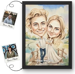 DecoBold Personalized Watercolor Caricature Art | Custom Portraits on Poster & Canvas | Unique Gift for Fathers & Special Occasions | Vibrant & Playful Wall Decor with Variety of Sizes