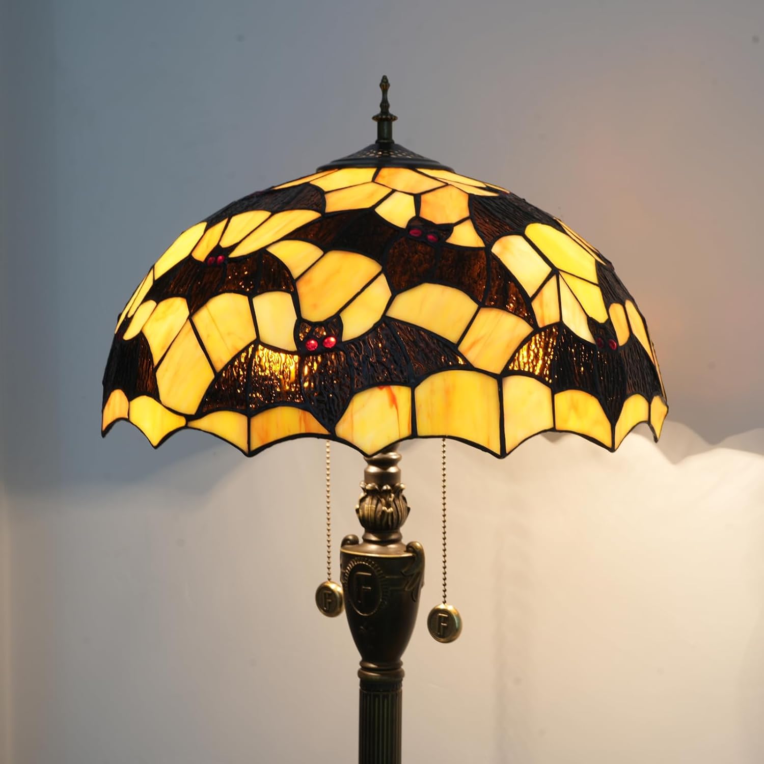 Tiffany Black Bats Floor Lamp Stained Glass lamp for Living Room Bedroom Office Bright Lighting Rustic Corner Decor Standing Tall Unique Vintage Reading Aesthetic Light