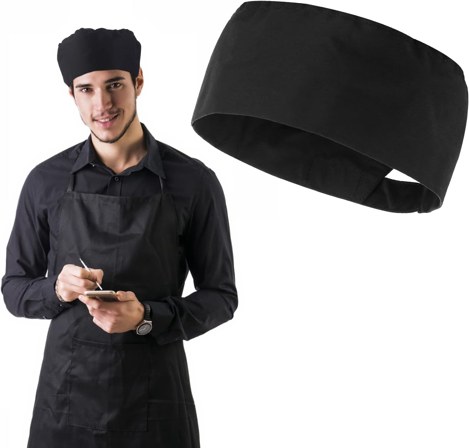 Mesh Top Skull Cap Professional Catering Chefs Hat Black Adjustable Food Service Caps for Kitchen Cooking Service and Other Work Black
