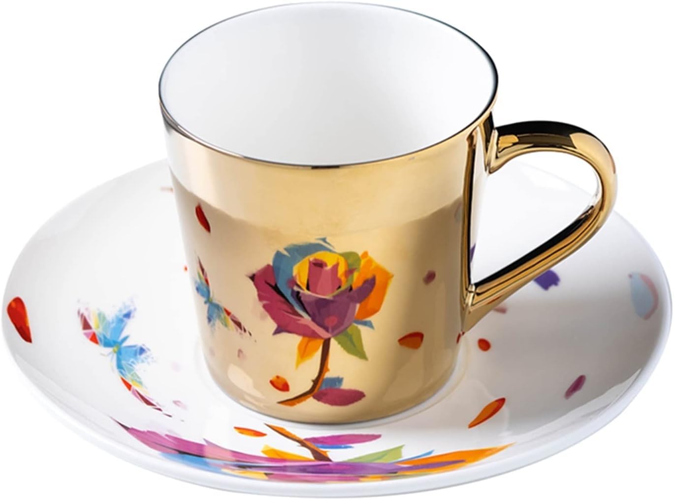 Tazas De Cafe Juego De Tazas Y Platillos Té, Café Con Reflejo Espejo, Agua Vidrio, Utensilios Creativos(Peacock Blue)