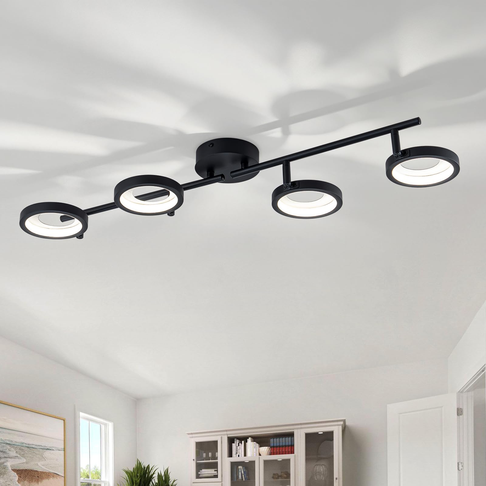 WILON LED Ceiling Light, 20W 4000K Black Aluminum Ceiling Lamp Fixture, 4 Rounds Close to Ceiling Light Fixture, Semi Flush Ceiling Lighting for Stairs Entryways Bedroom Kitchen Corridor Balcony