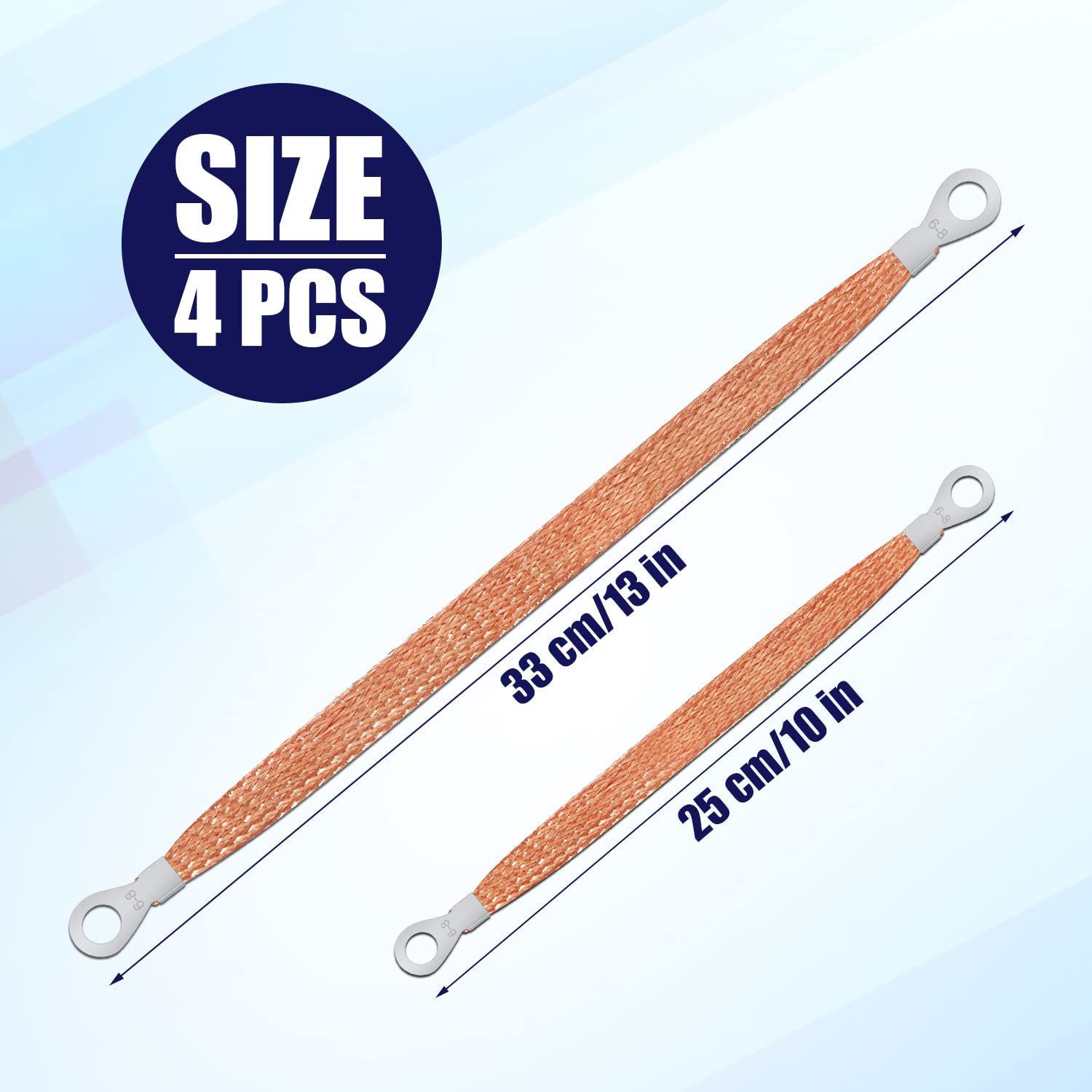 4 Szt. Universal Automotive Grounding Strap, 33cm / 25cm Ground Strap Wire Solidna Tkana Zestaw Samochodowych Pasów Uziemiajacych z 5/16" Zaciskami Pierscieniowymi (Miedz)