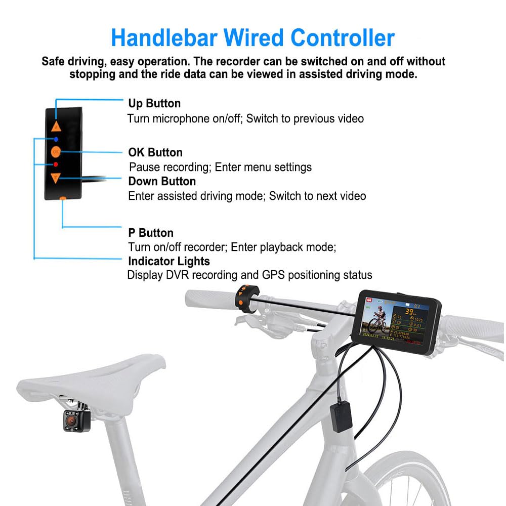 VSYSTO Fahrradspiegel, Fahrrad Rückfahrkamera mit 4,3" HD Monitor, Dashcam Fahrrad, Nachtsicht, Aufzeichnung von Kilometerstand, Geschwindigkeit, Kalorien,für Mountainbike, Rennrad und Elektrofahrrad