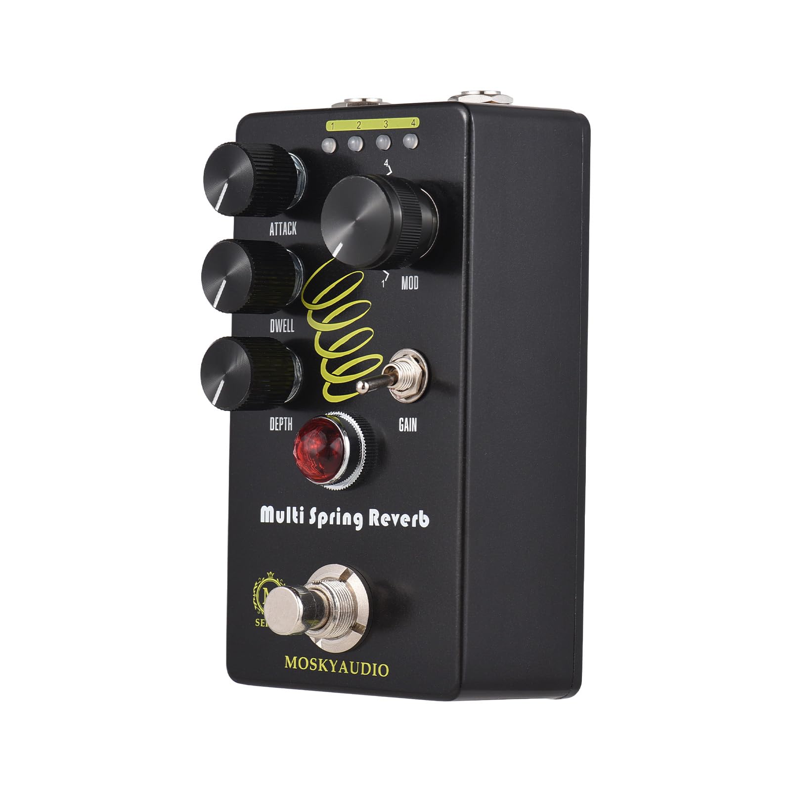 Btuty Effets de réverbération pour guitare Pédale d'attaque Bouton 4 modes DC 9 V Interface d'entrée/sortie de 6,35 mm Effecteur de réverbération pour guitare électrique avec True Bypass