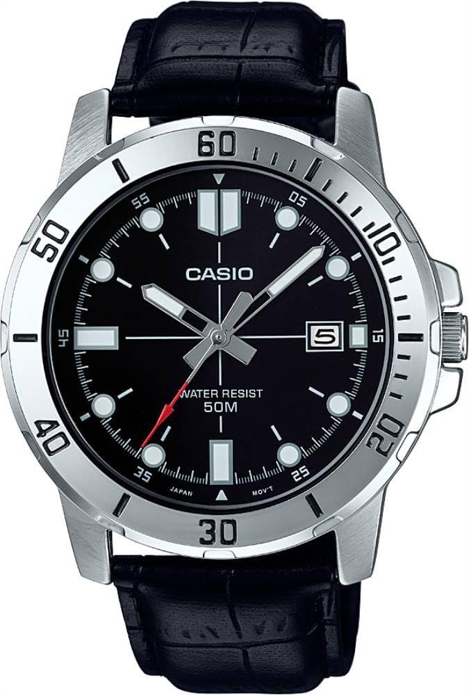 Casio Men's Black Dial Leather Band Watch - MTP-VD01L-1EVUDF
