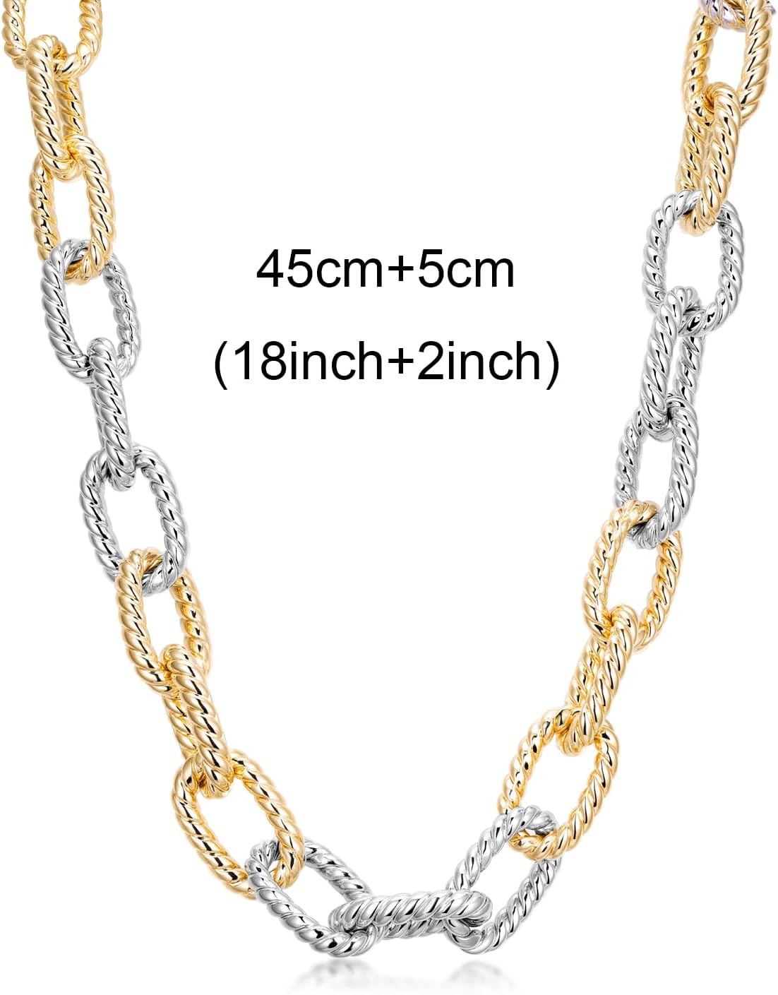 Chunky Gold Necklace Twisted Cable Wire Two Tone Necklace for Women Chain Link Gold and Silver Jewelry Suitable for Everyday Wear at Work 45+5cm - Image 6