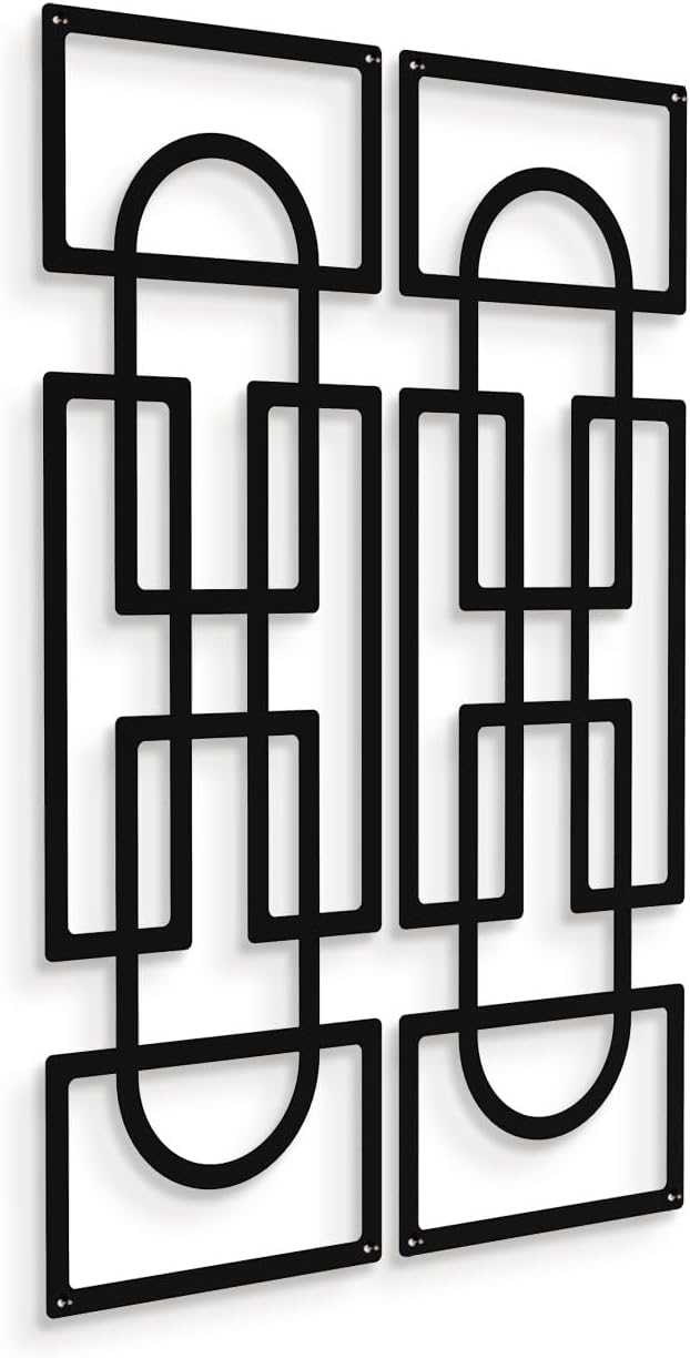 Echo Forms Set of 2 Metal Wall Art, Geometric Abstract Decor, Bedroom Wall Decorations for Home, Bedroom, Living Room, Kitchen, Office, Dining Room, Vertical or Horizontal Hanging, 29"x9.5" Each (Black)