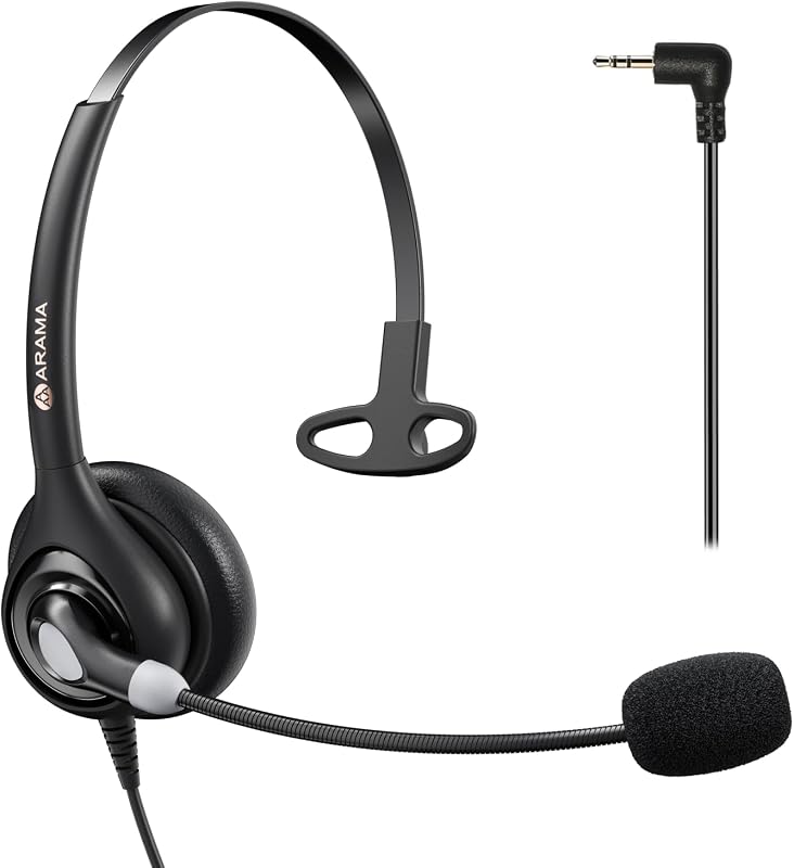 Cordless Phone Headset for Landline Phone, 2.5mm Jack Telephone Headset with Noise-Cancelling Mic & Volume Control, Wired Headset Compatible with Panasonic AT&T Vtech Uniden