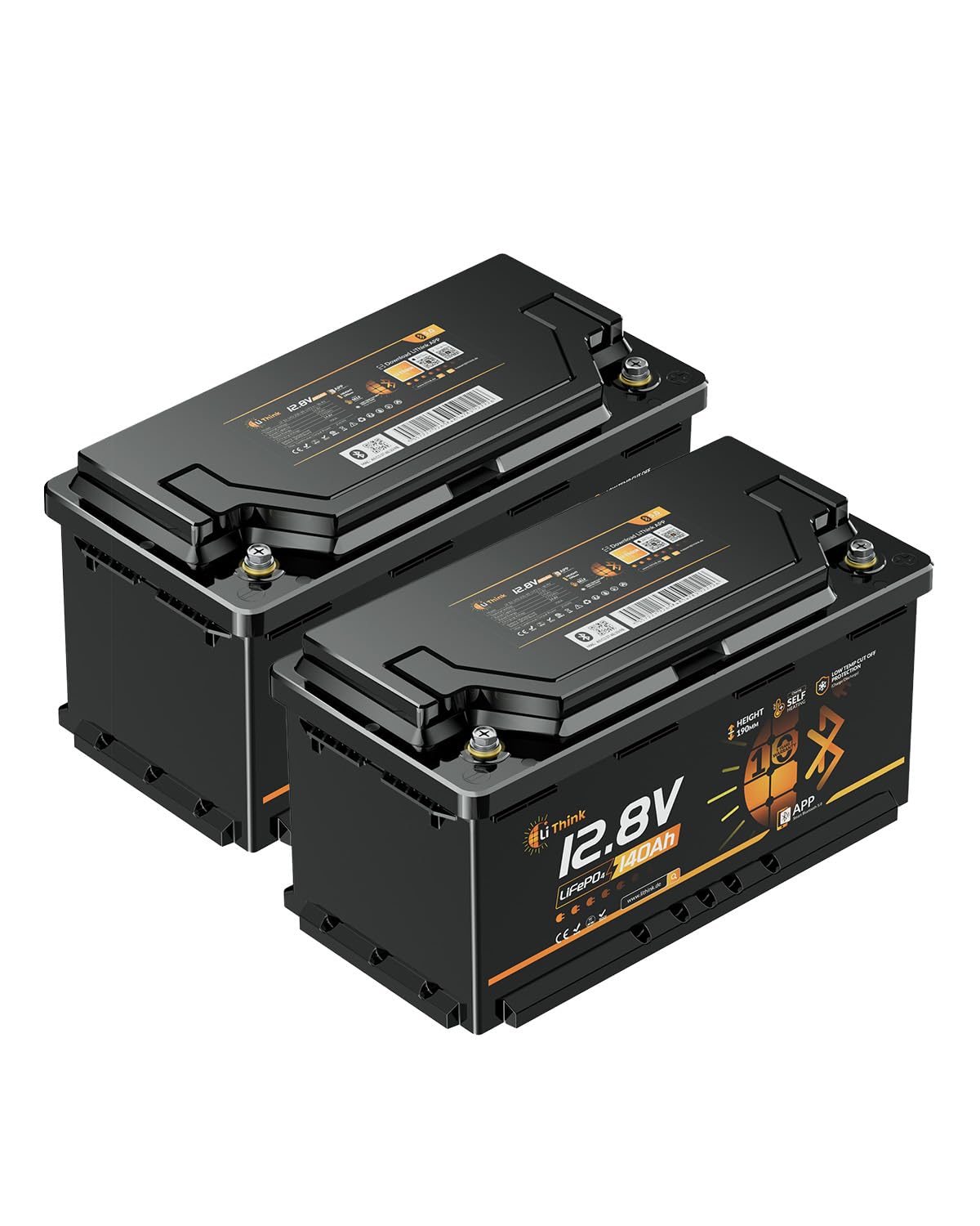 LiFePO4 12V 140Ah H190 Lithium Batterie Bluetooth (2PACK)