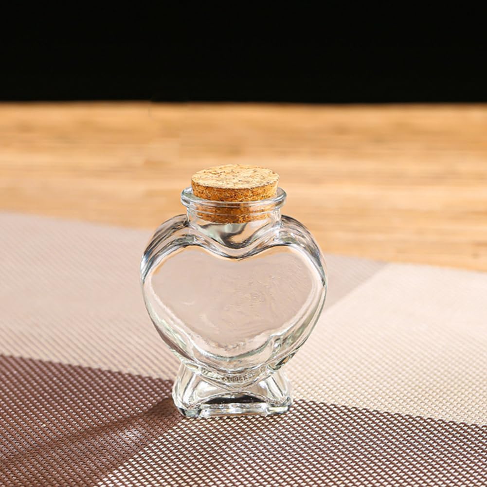 Bottiglia di vetro trasparente a forma di cuore da 75 ml con tappo in sughero, mini bottiglia decorativa dei desideri per messaggi, luna di miele, sabbia, ricordi, piccola fiala di nozze, barattolo