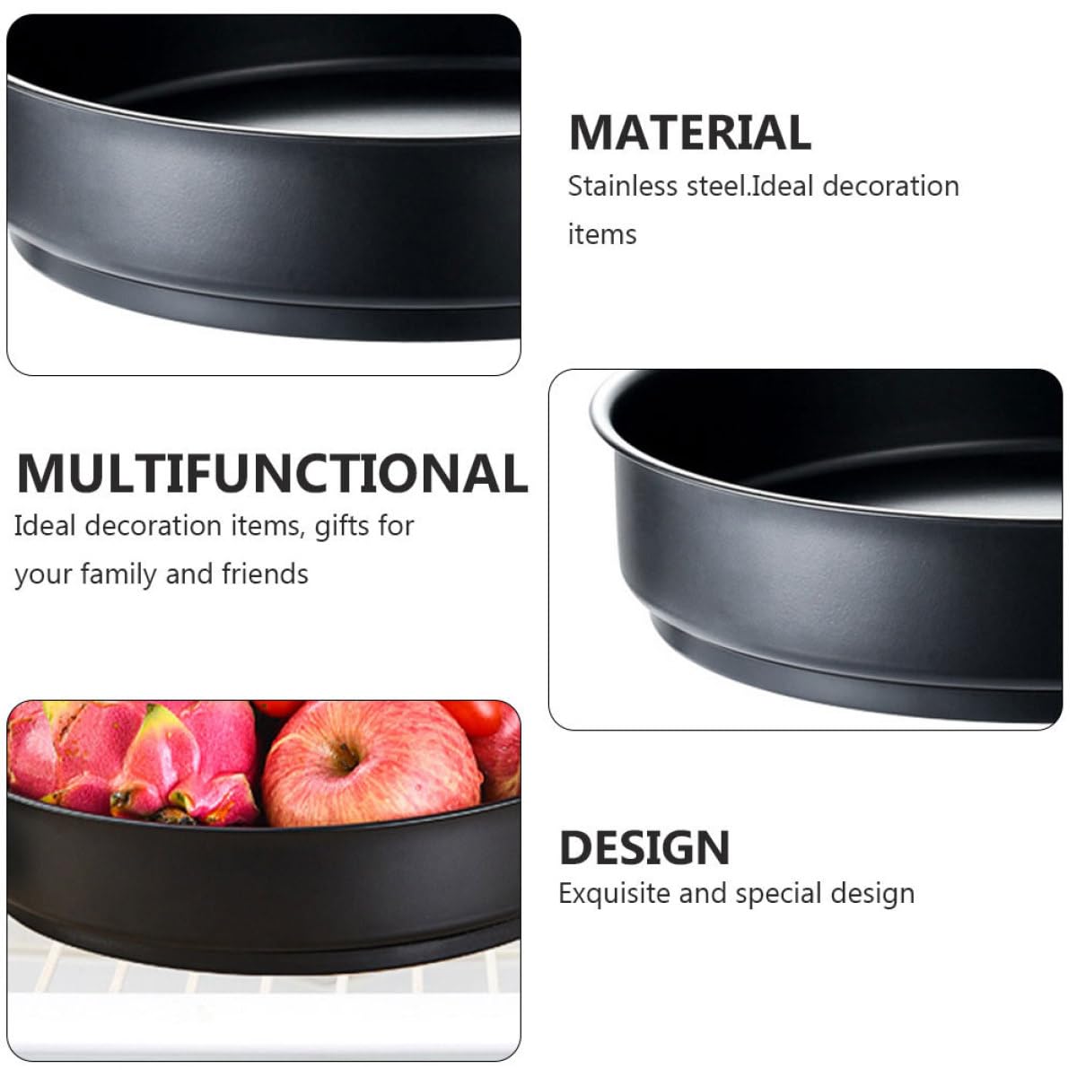 BESPORTBLE 2 Vassoi Porta Spezie Rotanti in Acciaio Inox Nero, Organizer Girevole da Tavolo per Condimenti e Accessori Cucina, Vassoio Portaoggetti Multifunzionale Salvaspazio per Uso