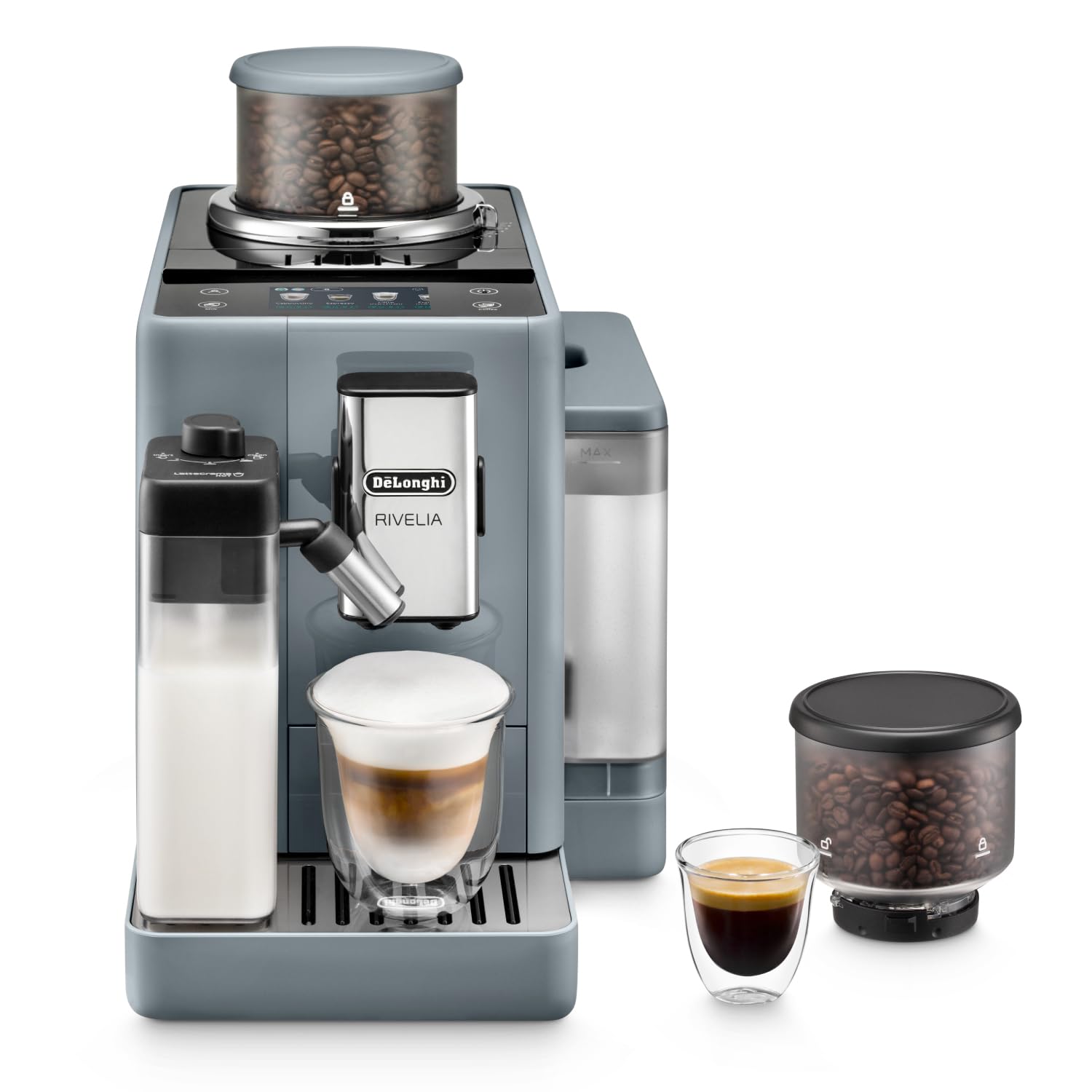 De'Longhi Rivelia, machine à café automatique grains, Bean Switch System, gris