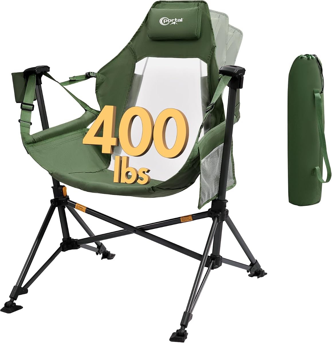 Portal Hammock Camping Chair, Mesh High Back, 400 lbs Adjustable, Green