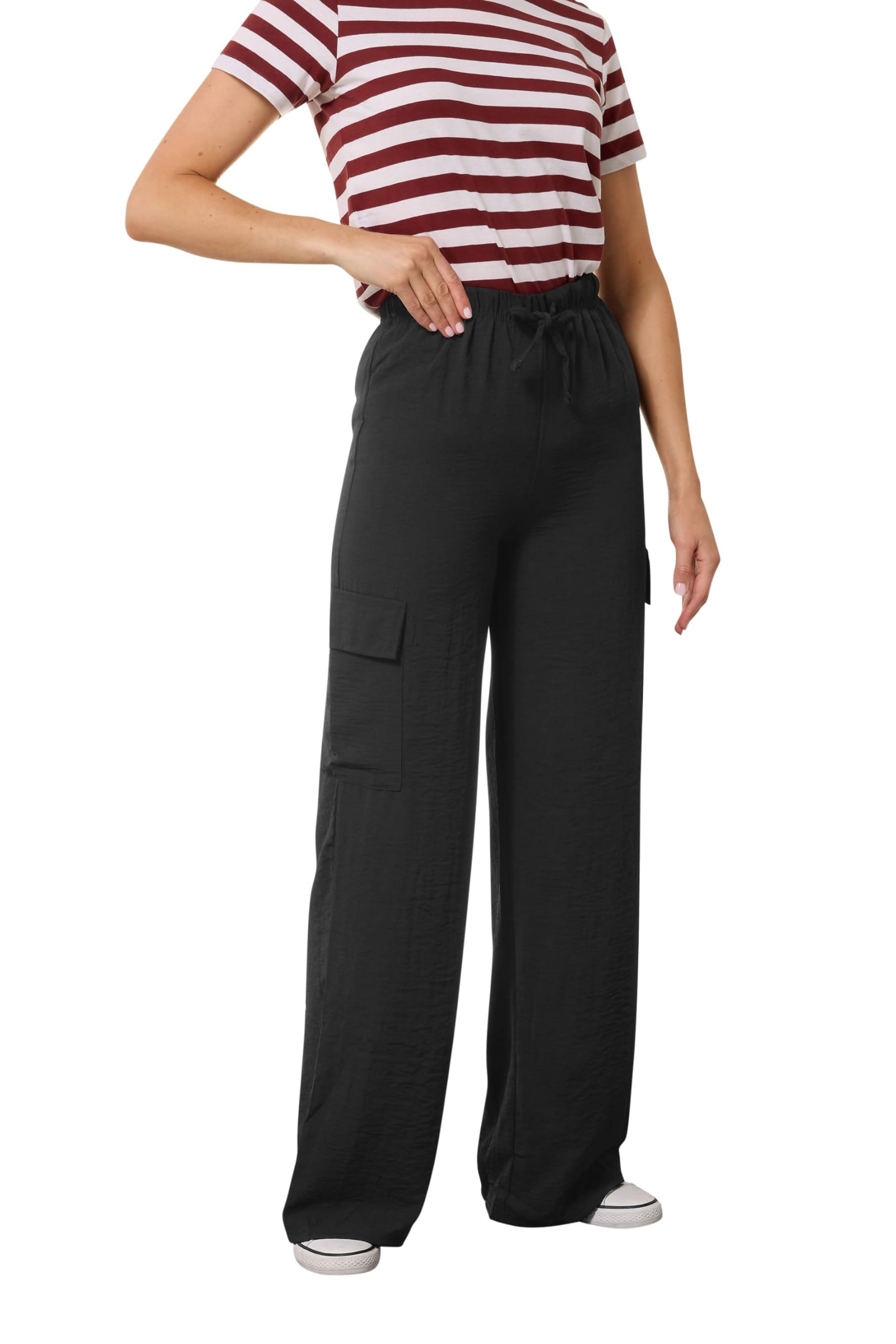 Long Tall Sally Women's Black Tall Cargo Crepe Wide Leg Trousers In | Size: 18XL