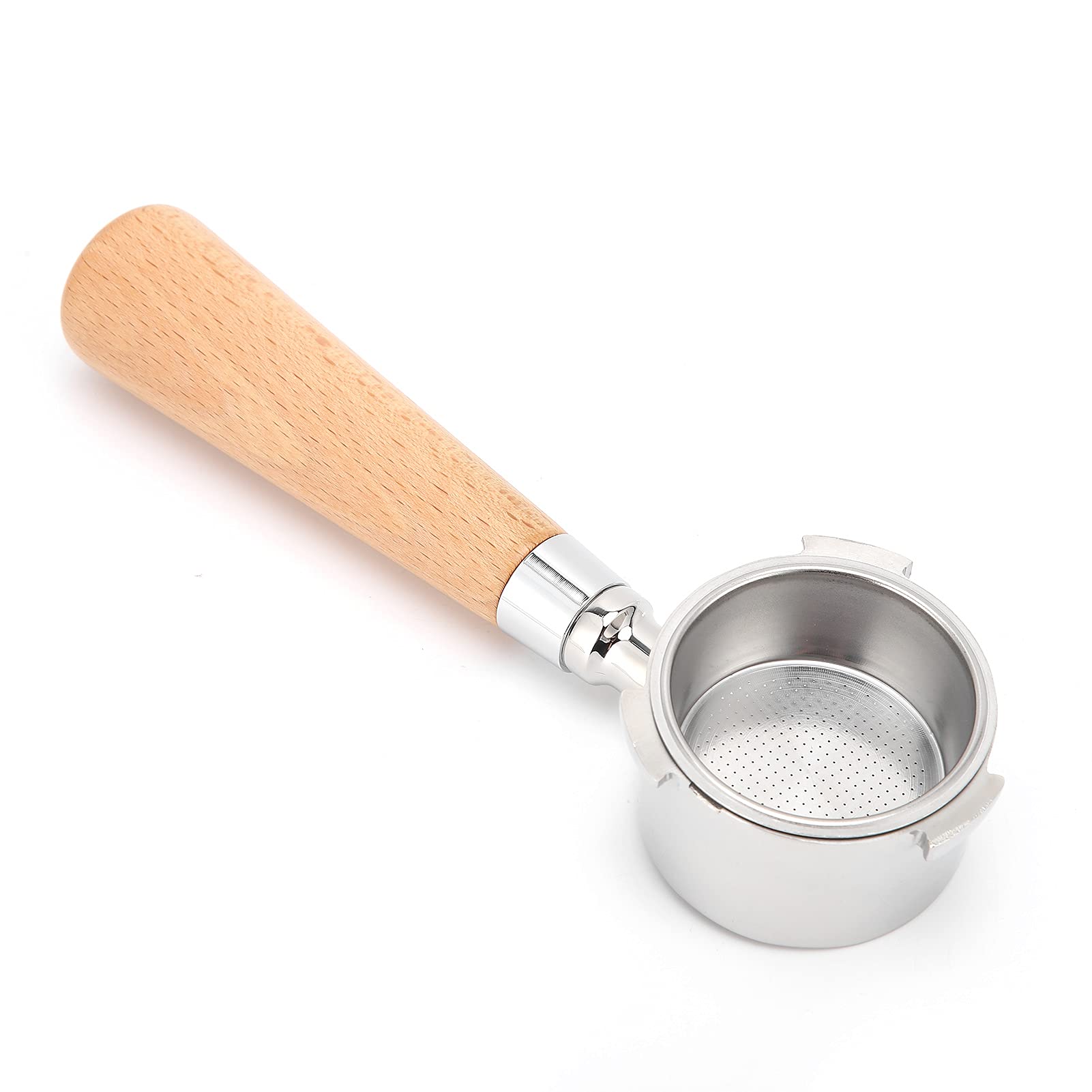 Portafiltro sin fondo para máquina de espresso, soporte de filtro de café de acero inoxidable con mango ergonómico de madera, herramienta de para preparar café en casa o en (Faggio da 51 mm)