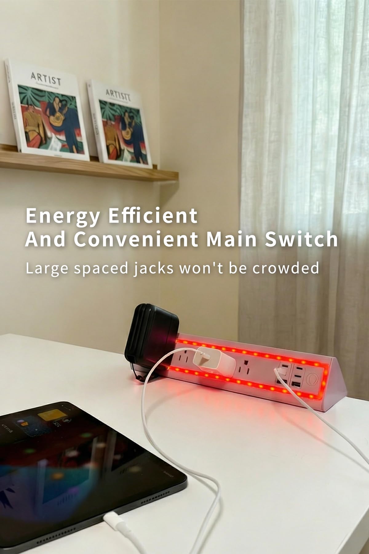 Multiprise à pince pour ordinateur avec veilleuse, charge rapide de 40 W, rallonge de 1,8 m, 4 ports USB-C de 20 W et 2 ports USB, 5 prises AC, s'adapte aux bords de