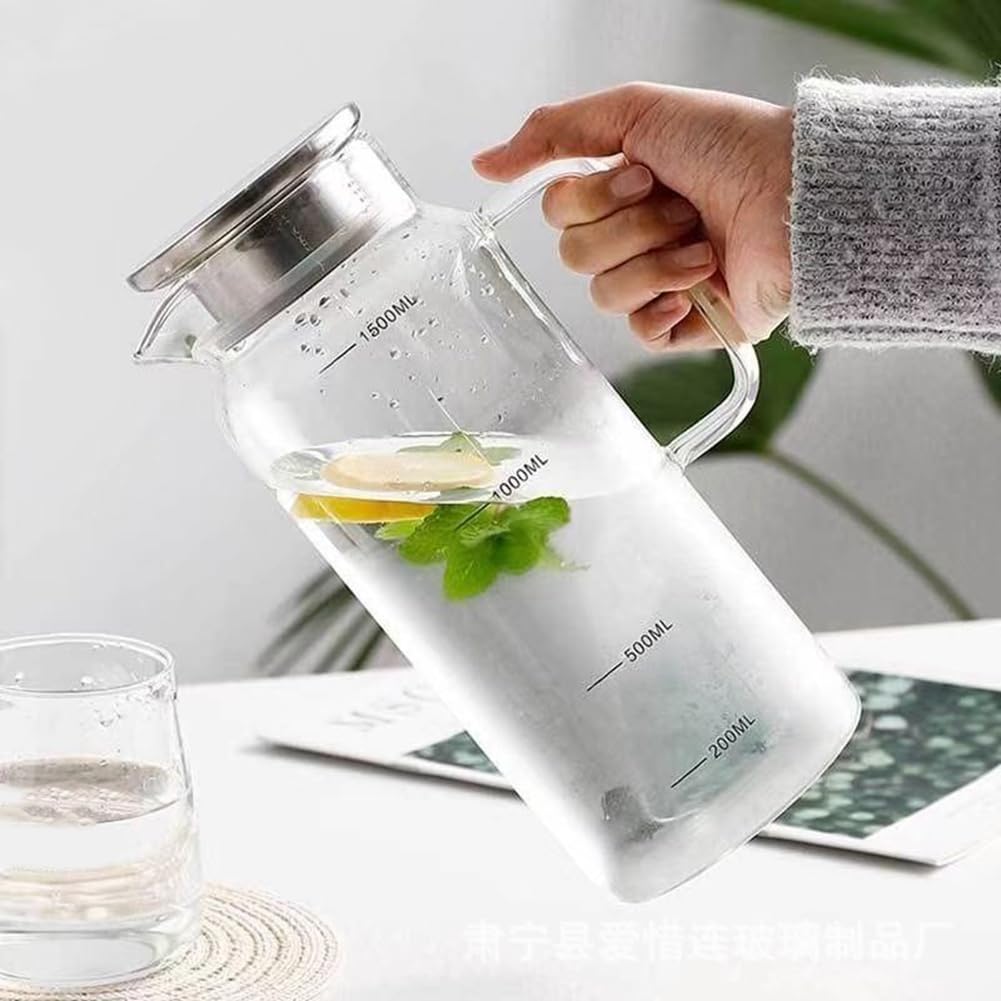 Jarra con Tapa y, Jarra de Vidrio para Agua Caliente/Fría, Jarra Grande para Té Helado, Café, Jugo y Bebidas Caseras.