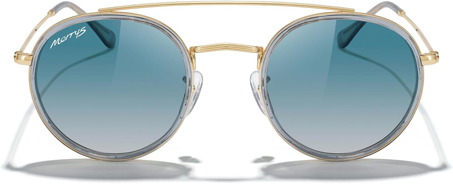 - Retro Round Polarized Sunglasses - Unisex Double Bridge Sun Glasses