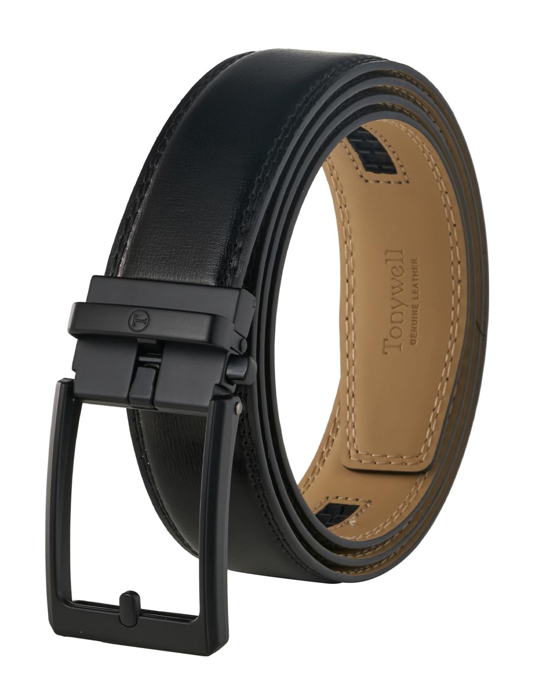 Tonywell Men's Leather Ratchet Belt, 1 3/8" Adjustable Dress Belt, Trim to Fit