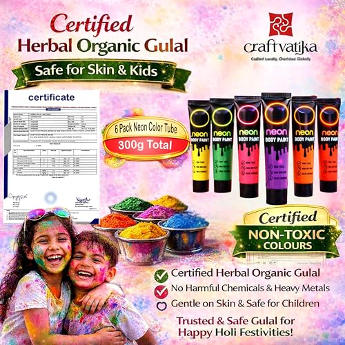 Image of CraftVatika Neon Body Paint for Holi Color Festival | Certified Non-Toxic & Skin-Friendly Face Paint | UV Glow Neon Colours | 6 Assorted Tubes (300g Total)