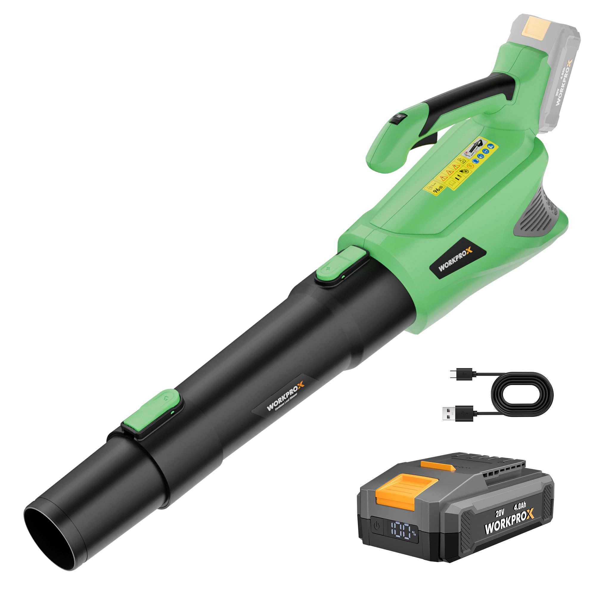 WORKPROX Soplador de Hojas, 20V Soplador de Hojas Bateria, con Flujo de Aire Potente 144KM/H, Capacidad 850 M³/H, Control de 5 Velocidad, Sopladora para Jardineria | con Flujo de Aire Potente 144KM/H, Capacidad 850 M³/H, Control de 5 Velocidad, Sopladora