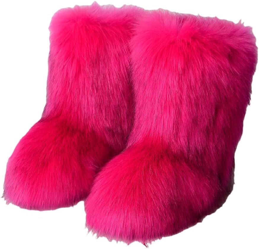 Snow Boots for Women, Heel Comfy Plush Warm Snow Booties Winter Fluffy Warm Furry Flat Shoes Fashion Fur Boots