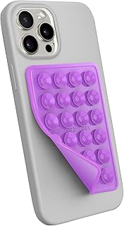 StickyGrippy Suction Phone Case Mount, Silicon Adhesive Phone Accessory for iPhone and Android, Hands-Free Fidget Toy Mirror Shower Phone Holder, Tiktok Videos and Selfies (Purple)