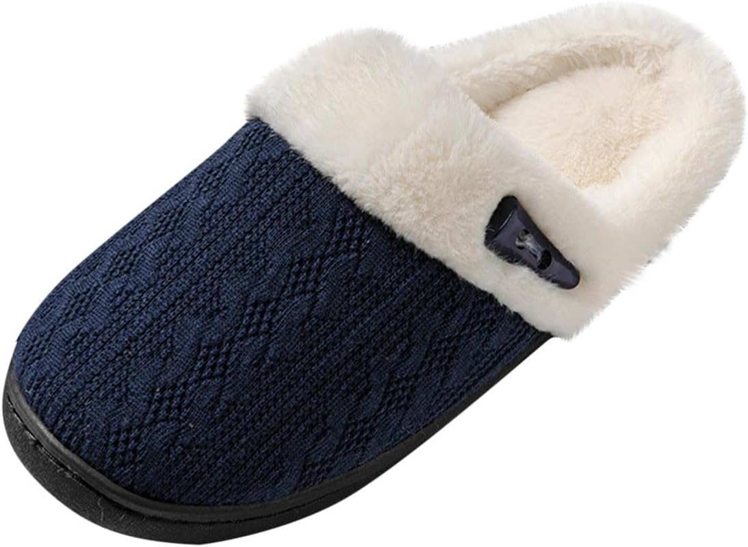 2026 Ribbed Knit Slipper for Women Keep Warm Lounging Winter Slide Rubber Sole Slip on Sandal Comfy Fluffy Shoe