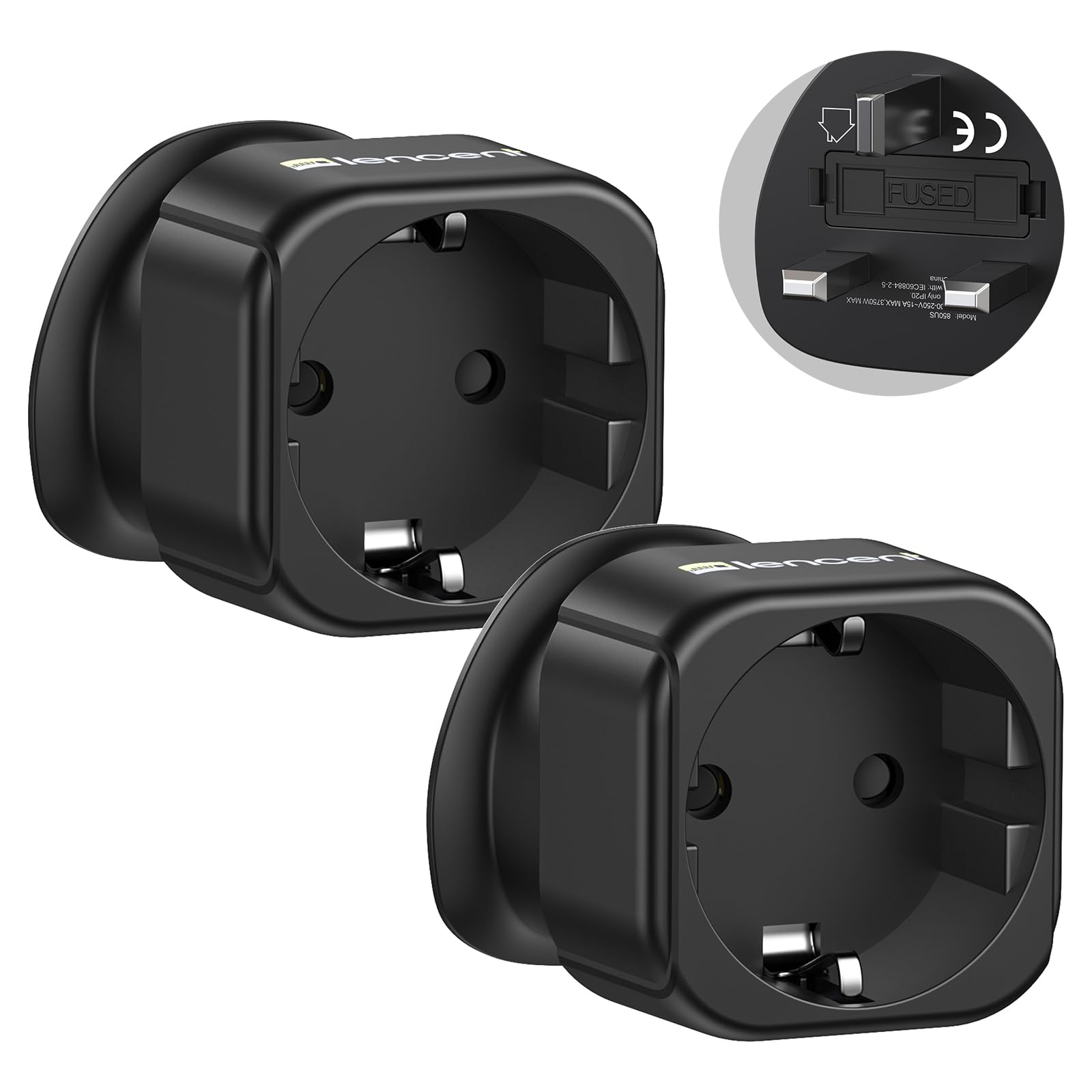2X EU to UK Plug Adapter, Europe Schuko 2 Pin to 3 Pin UK Travel Adaptor, European Euro to British Adapter- Black