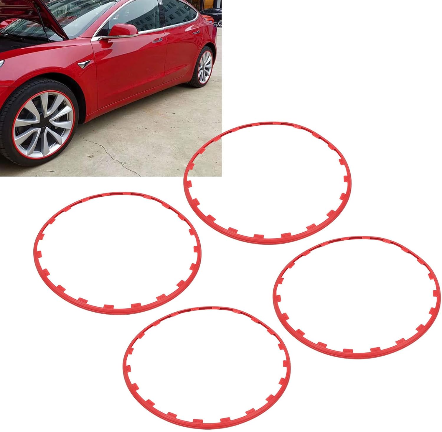 PerGar Car Tire Trim Rings, Car Wheel Rim Protectors Guard, 4PCS 20in Wheel Rim Protection Ring, Wheel Edges Trim Tire Decoration Accessories Replacement for Model Y(Red)