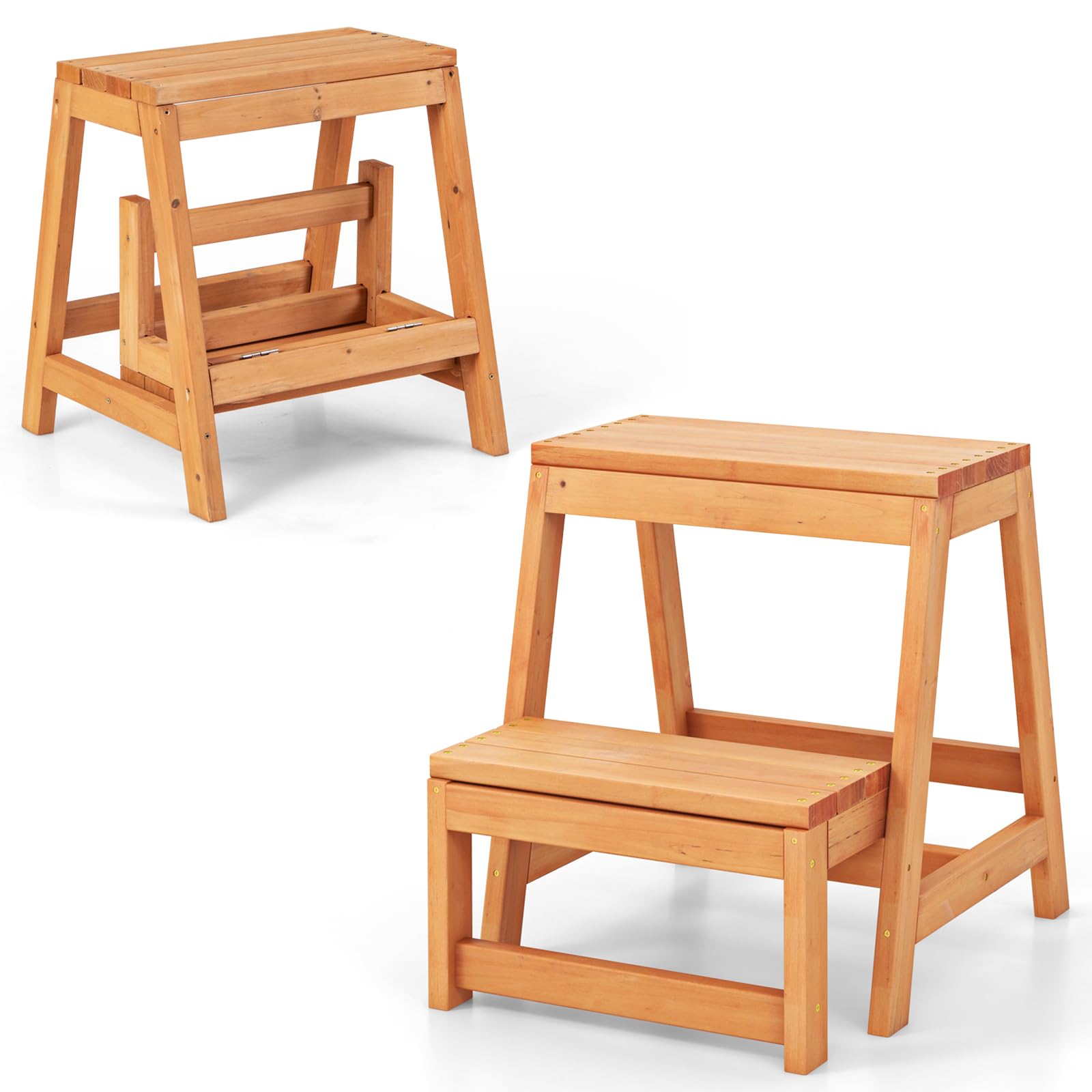 RELAX4LIFE Taburete plegable, 2 peldaños, taburete plegable de 45 cm de alto, soporta hasta 250 kg, escalera de madera, reposapiés, escalera doméstica, escalera, soporte para flores, soporte para