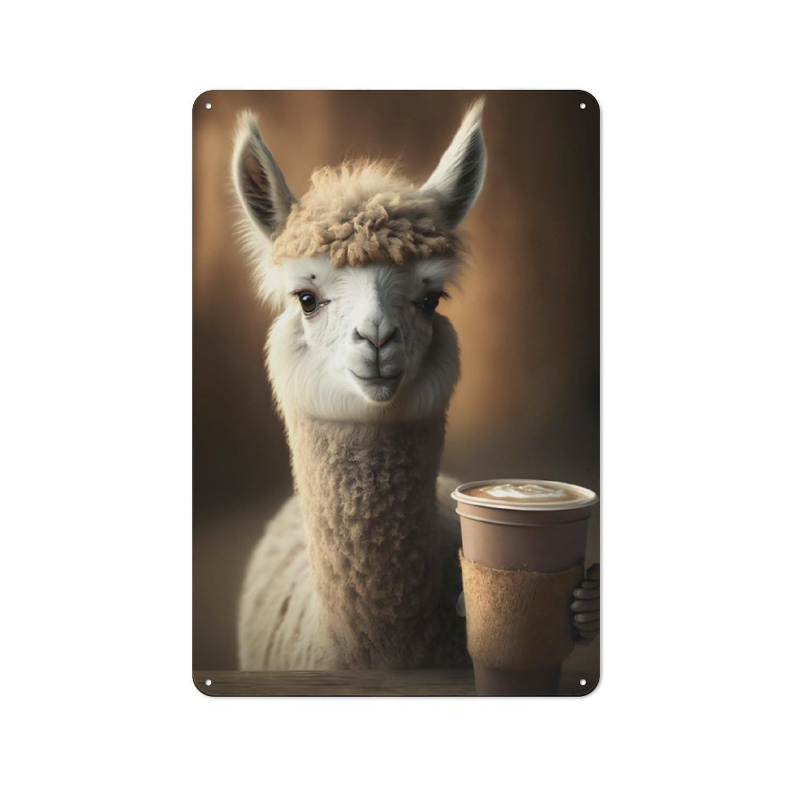 Junmoney Llama Drinks Coffee Tin Wall Plaque 30X20cm With For Hobby Room Or Studio, For Metal Sign Collectors, For Kitchen And Home Bar Decor
