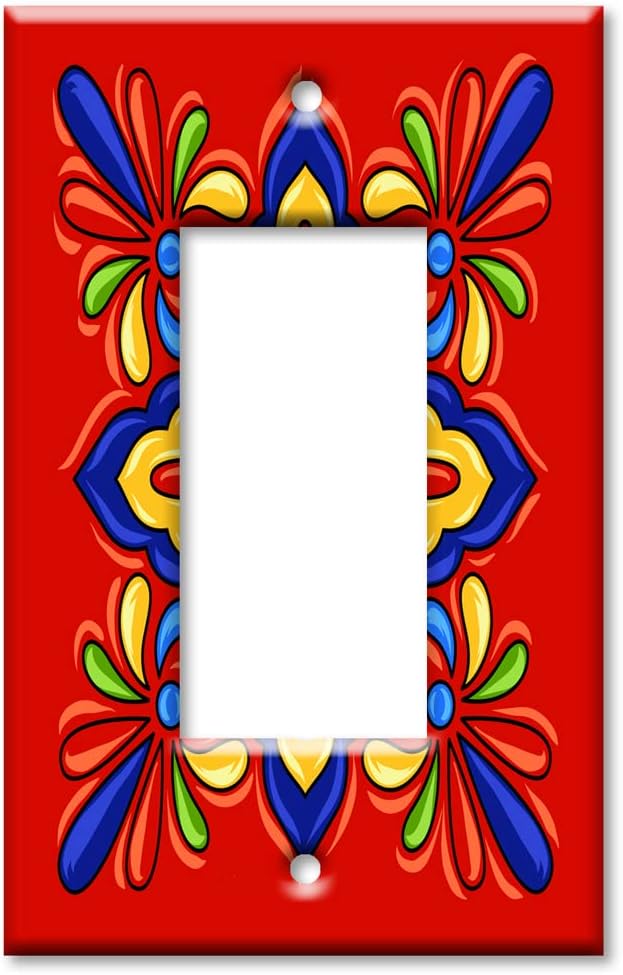 Art Plates - OVERSIZED Switch Plate - OVER SIZE Decorative Metal Wall Plate - 1 Gang Decora - Red Mexican Talavera Tile (PRINTED IMAGE) - (Made in USA)