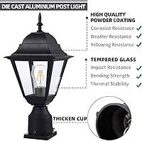 Vista 2 de Windben Luz de poste para exteriores, lámpara de poste de lámpara, linterna de poste con base de montaje de muelle, negro mate