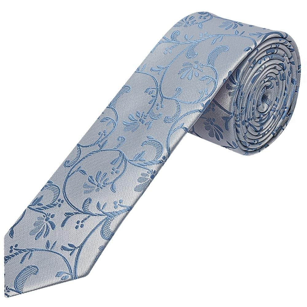 Ties R Us Boys Dusty Blue Floral Skinny Tie