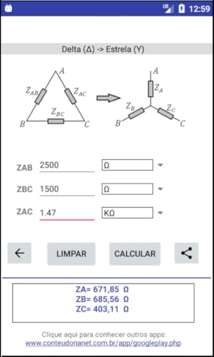 Delta(∆) -> Estrela(Y) -> Delta(∆) - Calculadora