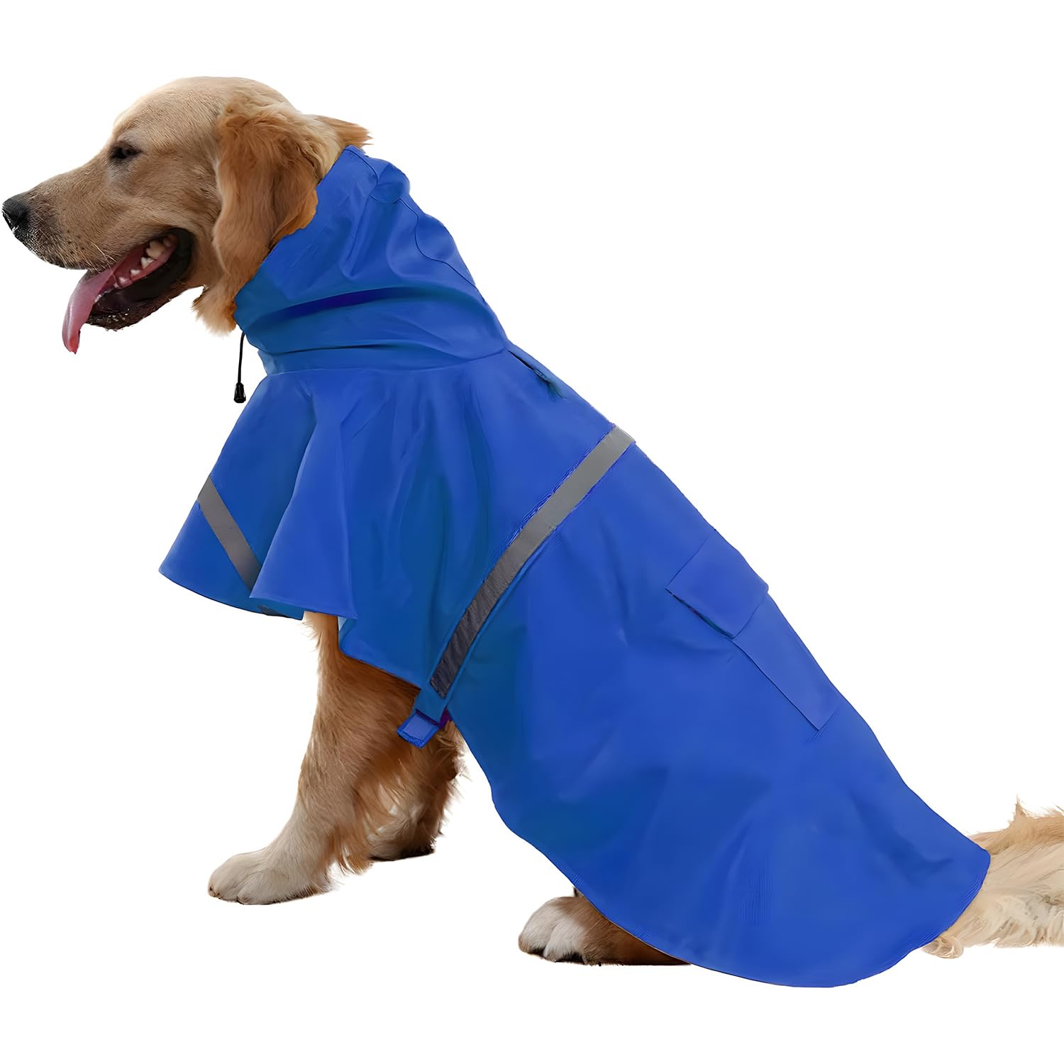 NACOCO Large Dog Raincoat Adjustable Pet Water Proof Clothes Lightweight Rain Jacket Poncho Hoodies with Strip Reflective (L, Blue)