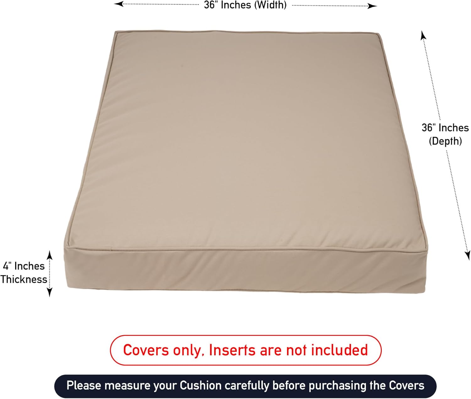 Covers & All Square Outdoor Cushion Covers for Patio Furniture Sets, Water, Tear & UV Resistant Polyester Cushion Slipcover with Zippers (Pack of 2) (36" L x 36" W x 4" Thick, Beige)