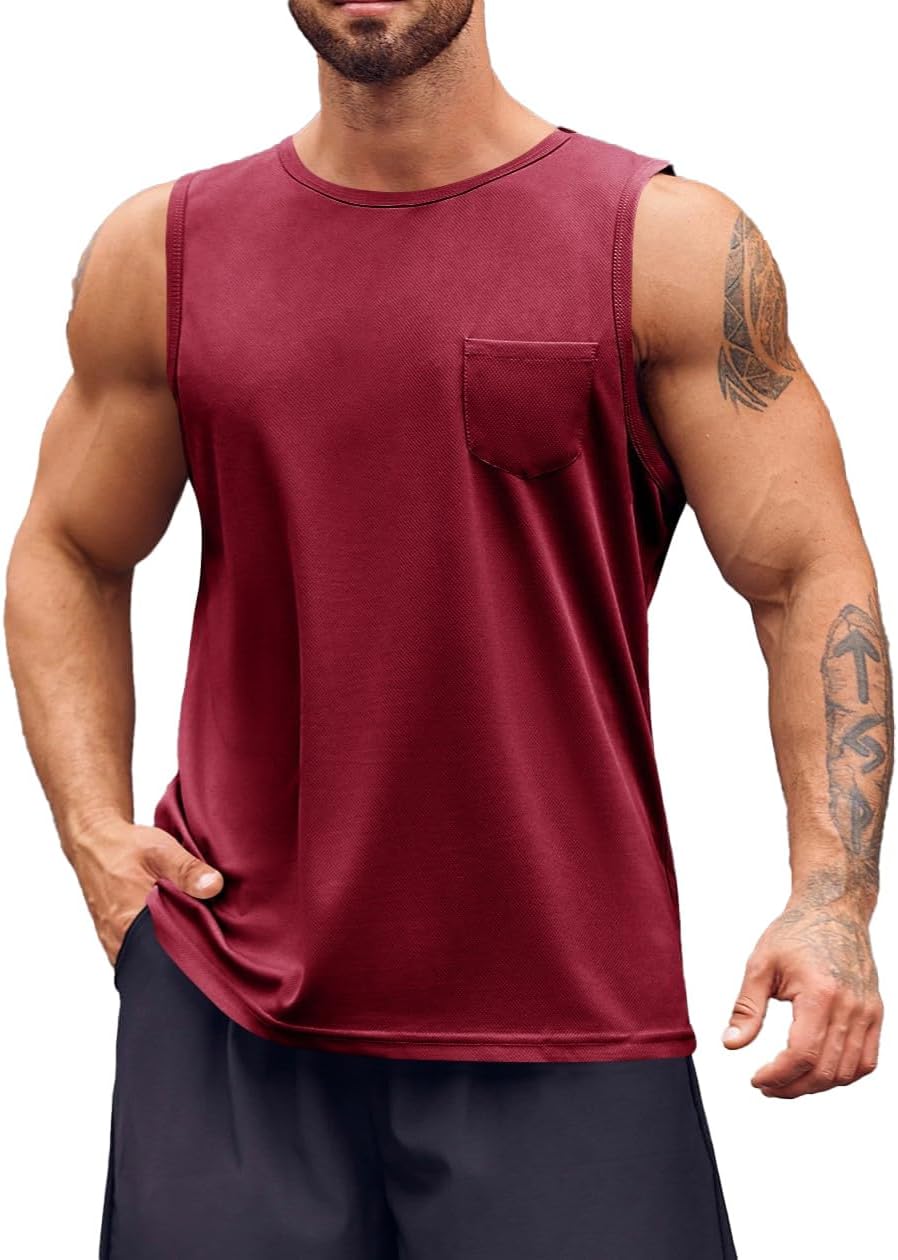 Runcati Mens Sleeveless Workout Tank Tops Athletic Muscle Gym T Shirts with Pockets