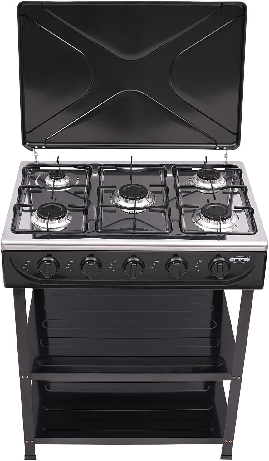 5 Burner Propane Gas Stove, Portable Propane Stove Stand, Manual Ignition Camping Stove with Support Stand & Wind Blocking Cover, Outdoor Cooker Stove for RV Apartment Outdoor Cooking (Black)