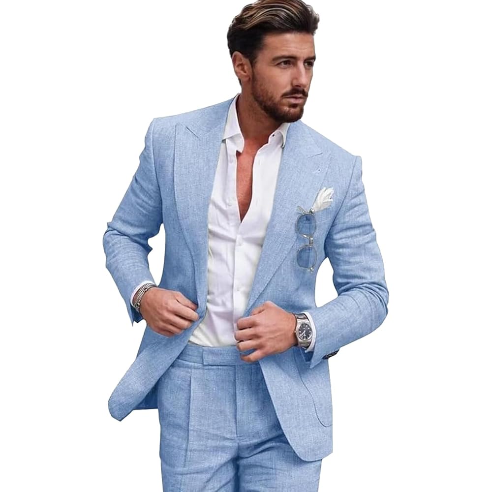 Costume Léger Respirant Costume Pièces Homme En Lin Veste