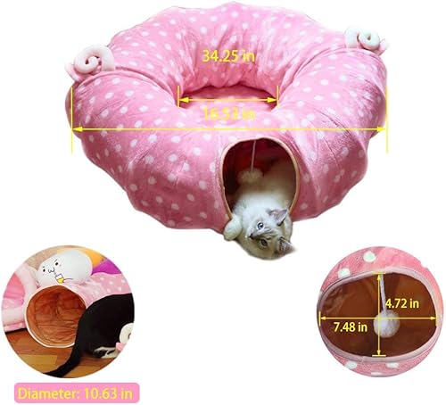 Vista 40 de AUOON Cama de túnel para gatos con alfombrilla central, juguetes de tubo grande, material de felpa suave, forma de luna llena para gatitos, gatos