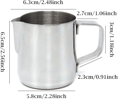 Miniatura 2 de Honbay 1 jarra de acero inoxidable para espumar leche con leche, jarra de café al vapor para expreso, capuchino, leche, crema, café con leche (5